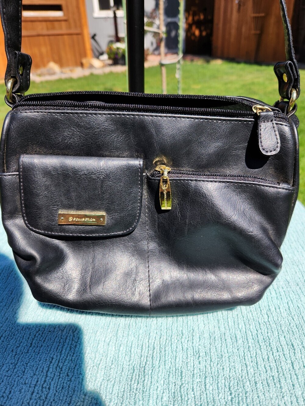 Black Leather Crossbody Bag with Front Pocket - Classic Everyday Style